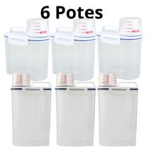 Kit 6 Potes Herméticos 1,5L + 2L com Copo Medidor Dispenser Alimentos Graos Arroz Feijao