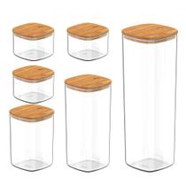 Kit 6 Potes Herméticos 3X 0,45L, 1L, 1,5L E 2L Tampa Bambu