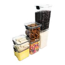 Kit 6 Potes Herméticos com Trava Empilhável Resistente Para Alimentos e Mantimentos Organizador de Cozinha Dispensa Armário