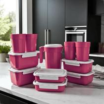 Kit 6 Potes Herméticos de Plástico com Tampa Empilháveis + 4 Copos e 1 Jarra Kit 6 Potes Herméticos de Plástico com Tampa Empilháveis + 4 Copos e 1 Jarra