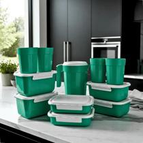 Kit 6 Potes Herméticos de Plástico com Tampa Empilháveis + 4 Copos e 1 Jarra Kit 6 Potes Herméticos de Plástico com Tampa Empilháveis + 4 Copos e 1 Jarra