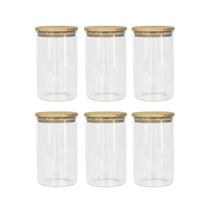 Kit 6 Potes Herméticos de Vidro com Tampa de Bambu 1000ml
