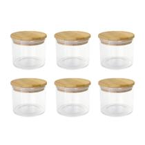 Kit 6 Potes Herméticos de Vidro com Tampa de Bambu 450ml Kit 6 Potes Herméticos de Vidro com Tampa de Bambu 450ml