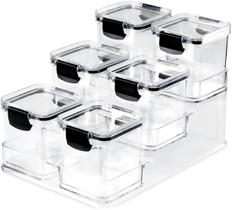 Kit 6 Potes Herméticos Mini Block 260 ml Porta Temperos Com Suporte em Acrílico - Plasnorthon