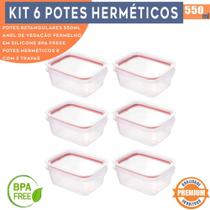 Kit 6 Potes Herméticos Porta Frios Retangulares 550ml com Travas Laterais Marmitas e Armazenamento de Alimentos na Geladeira Kit 6 Potes Herméticos Porta Frios Retangulares 550ml com Travas Laterais Marmitas e Armazenamento de Alimentos na Geladeira