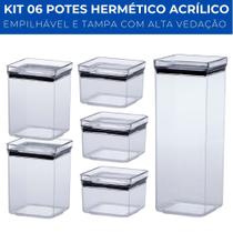 Kit 6 Potes Herméticos Quadrado Lumini 480ml /1000 /2200ml
