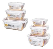 Kit 6 Potes Herméticos Quadrado Retangular 400ml 800ml 1,4l Cor:Transparente