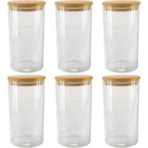 Kit 6 Potes Herméticos Redondos de Vidro com Tampa de Bambu 750ML