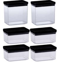 Kit 6 Potes Herméticos Retangular Lumini Black 580/1300ml Kit 6 Potes Herméticos Retangular Lumini Black 580/1300ml