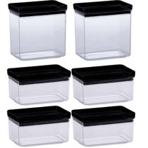 Kit 6 Potes Herméticos Retangular Lumini Black 580/1300ml Kit 6 Potes Herméticos Retangular Lumini Black 580/1300ml