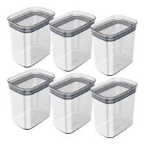 Kit 6 Potes Herméticos Retangulares Médios Alimento Cozinha 1,5l