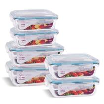 Kit 6 Potes Herméticos Retangulares Tamanhos Variados Trava