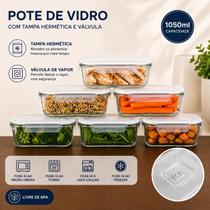 Kit 6 Potes Herméticos Vidro 1050ml Com Válvula Flashgoods 6 Unidades