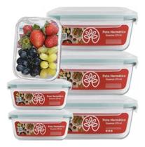 Kit 6 Potes Herméticos Vidro 370ml Com Tampa Para Alimentos Transparente