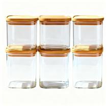 Kit 6 Potes Herméticos Vidro Borossilicato 800ml Tampa Bambu Empilhável Kit 6 Potes Herméticos Vidro Borossilicato 800ml Tampa Bambu Empilhável