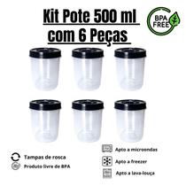 Kit 6 Potes Mantimentos Redondo 500 ML Com Tampa De Rosca Transparente