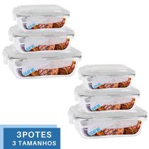 Kit 6 Potes Marmita Fit Tampa Retangular 370ml+640ml+1040ml