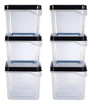 Kit 6 Potes Organizador Modulares Quadrados P 450Ml Preto