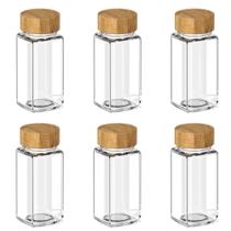 Kit 6 Potes para Tempero Hermético de Vidro e Bambu 125ml Keep Ou Kit 6 Potes para Tempero Hermético de Vidro e Bambu 125ml Keep Ou