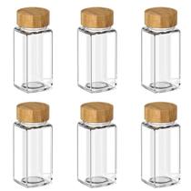 Kit 6 Potes para Tempero Hermético de Vidro e Bambu 125ML Transparente Ou