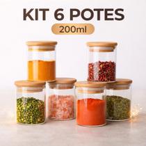 Kit 6 Potes Para Tempero Vidro 200ml Hermético Tampa Cor Transparente Kit 6 Potes Para Tempero Vidro 200ml Hermético Tampa Cor Transparente