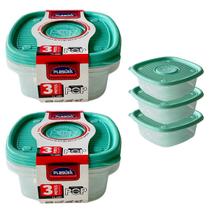 Kit 6 potes plástico 1Litro alimentos frutas salada grãos vasilha marmita comida microondas Plasútil