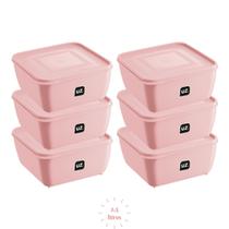 Kit 6 Potes Plastico Rosa Quadrado 2,5L Linha Gourmet