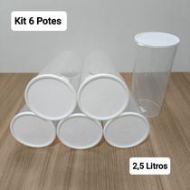 Kit 6 Potes Plásticos Redondos e Transparentes 2,5 litros Cozinha Organização Alimento Kit 6 Potes Plásticos Redondos e Transparentes 2,5 litros Cozinha Organização Alimento