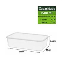Kit 6 Potes Plásticos Retangulares Transparentes 1500ml
