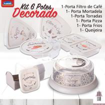 Kit 6 Potes Porta Queijo Pizza Frios Mortadela Filtro de Café e Torrada
