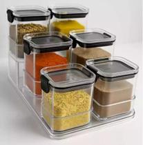 Kit 6 Potes Porta Tempero Com Rack Organizador Escada