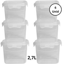 Kit 6 Potes Quadrado Com 4 Travas 2,7L Transparente Kit 6 Potes Quadrado Com 4 Travas 2,7L Transparente