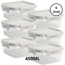 Kit 6 Potes Quadrado Com 4 Travas 450ML Off White Kit 6 Potes Quadrado Com 4 Travas 450ML Off White