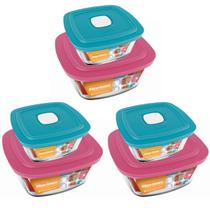 Kit 6 Potes Quadrado Vidro Temperado 500ml 1L Nadir Marinex