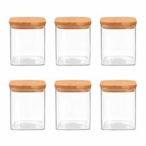 Kit 6 Potes Quadrados Herméticos Boro C/Tampa Bambu 280ml - Tuut
