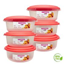 Kit 6 Potes Redondo 1300ml Plástico Médio Organizador de Alimentos Cozinha Sanremo - SALMÃO