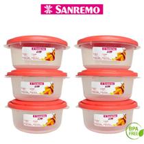 Kit 6 Potes Redondo 530ml Plástico Resistente Organizador de Alimentos Cozinha Alta Qualidade Sanremo - SALMÃO