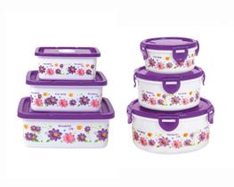 Kit 6 Potes Redondos e Retangulares Com Tampa Roxo Lauren