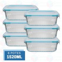 Kit 6 Potes Resistente Retangular Vidro Resistente 1520ml Kit 6 Potes Resistente Retangular Vidro Resistente 1520ml