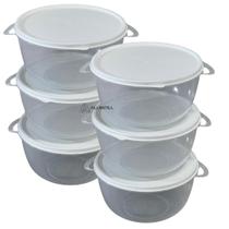 Kit 6 Potes Tampa Branca de Plástico Bowls Organizadores 1 litro para Mantimentos Tigela Bowls