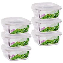 Kit 6 Potes Tampa Hermetica Quadrado de Vidro 320ml Alimento