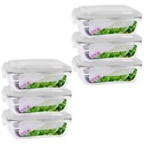 Kit 6 Potes Tampa Hermetica Retangular Vidro 1520ml Grande
