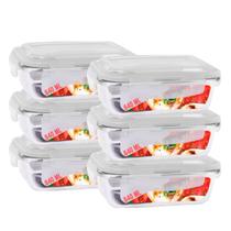 Kit 6 Potes Tampa Hermetica Retangular Vidro 640ml Multiuso Kit 6 Potes Tampa Hermetica Retangular Vidro 640ml Multiuso