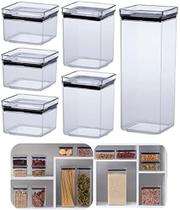 Kit 6 Potes Tampa Hermético Porta Alimentos Mantimentos Armário Cozinha