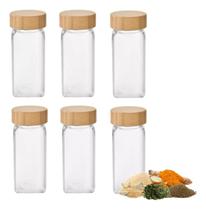 Kit 6 Potes Tempero Potinho Com tampa de Bambu + Funil 120ml