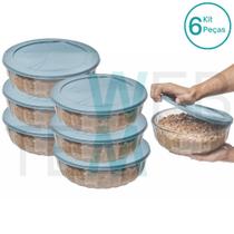 Kit 6 Potes Tigela Saladeira de Vidro com Tampa Plástica Oceani 1,5 litro Vitazza: Para Servir e Organização de Cozinha e Geladeira Opção Sustentável