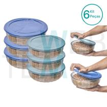 Kit 6 Potes Tigela Saladeira de Vidro com Tampa Plástica Oceani 1,5L e 3,8L Vitazza Para Servir Mesa Posta e Organizar Cozinha Opção Sustentável