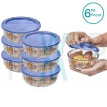 Kit 6 Potes Tigela Saladeira de Vidro com Tampa Plástica Oceani 600ml Vitazza: Para Servir e Organização de Cozinha e Geladeira Opção Sustentável