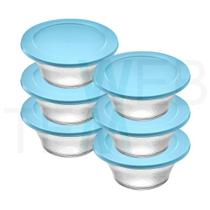 Kit 6 Potes Tigela Saladeira de Vidro com Tampa Venezza Espiral 3L Vitazza: Para Servir e Organização de Cozinha e Geladeira Opção Sustentável