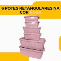 Kit 6 Potes Tipo Tupperware Retangulares Armazenamento Marmita Freezer/Micro-ondas Sem BPA